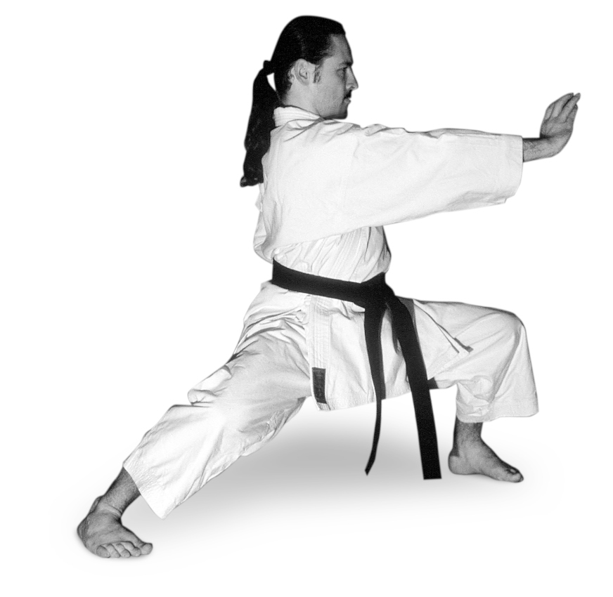 Eine Person in Karatestellung